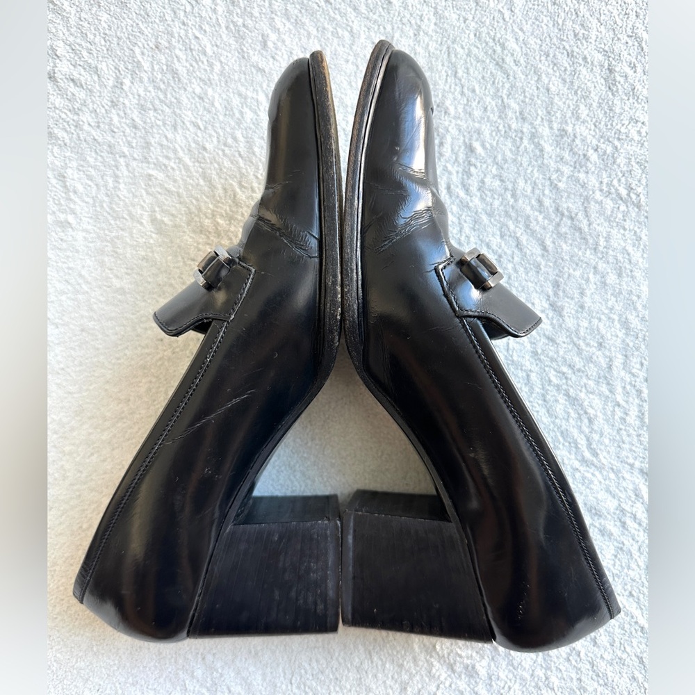 Vintage Gucci Horsebit Loafer Chunky Heel Black Leather Womens 6.5 - Picture 9 of 12